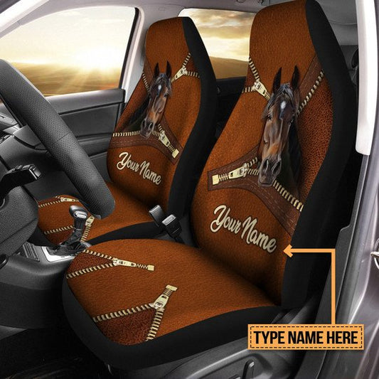 Joycorners Custom Name Zipper Horse Car Seat Cover Set (2Pcs)