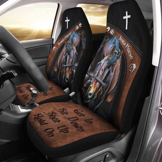 Joycorners Brown Horse - Horse Symbols And Cross - Get In Sit Down Shut Up Hold On Car Seat Cover Set (2Pcs)