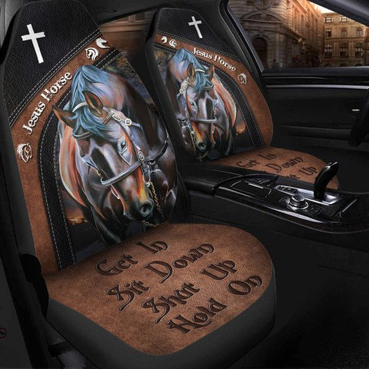 Joycorners Brown Horse - Horse Symbols And Cross - Get In Sit Down Shut Up Hold On Car Seat Cover Set (2Pcs)