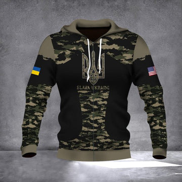 Joycorners USA Stand With Ukraine Slava Ukraini Camo American Pray For Ukraine All Over Printed 3D Shirts