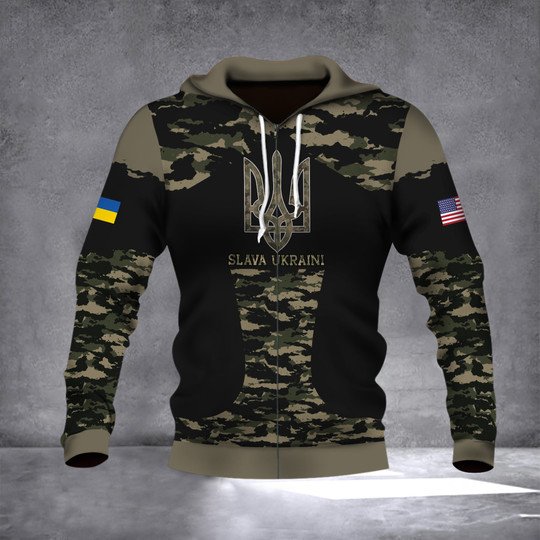 Joycorners USA Stand With Ukraine Slava Ukraini Camo American Pray For Ukraine All Over Printed 3D Shirts