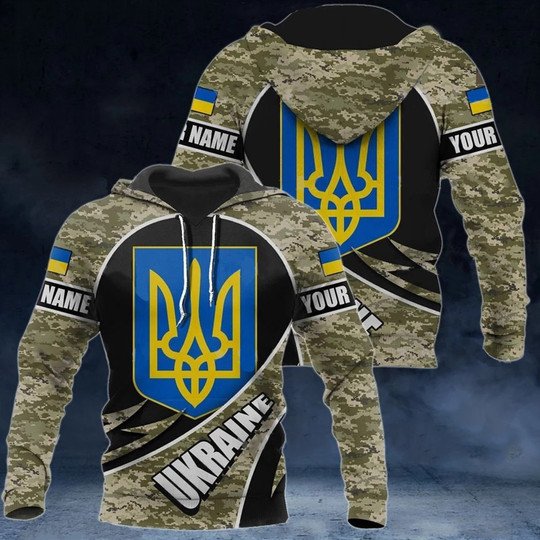Joycorners Ukraine Flag With Trident Camouflage Hoodie Stand With Ukraine Apparel Support All Over Printed 3D Shirts