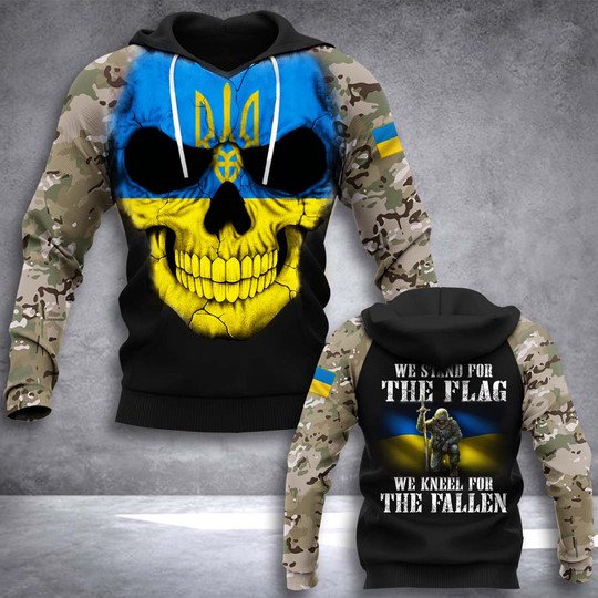 Joycorners Stand With Ukraine Skull Ukraine Camo Hoodie Veteran All Over Printed 3D Shirts
