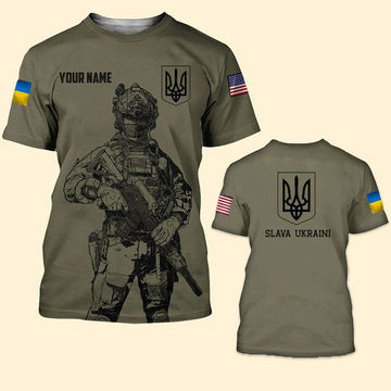 Joycorners Personalized Name USA Stands With Ukraine Shirt Slava Ukraine All Over Printed 3D Tshirt