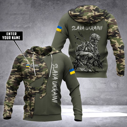 Joycorners Personalized Name Slava Ukraini Camo Hoodie Ukraine Flag Ukrainian Support All Over Printed 3D Shirts