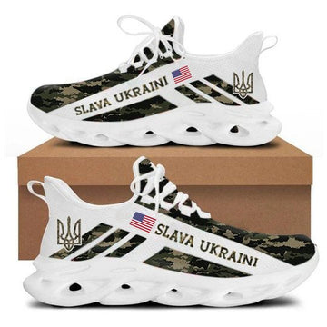 Joycorners USA Slava Ukraini Camo American Flag Ukrainian Support All Printed Sneakers