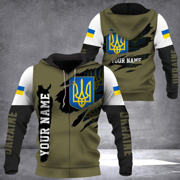 Joycorners Personalized Name Ukraine Flag All Over Printed 3D Zipper Hoodie