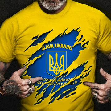 Joycorners Slava Ukraini Russian Warship Go F Yourself Yellow All Over Printed 3D Tshirt