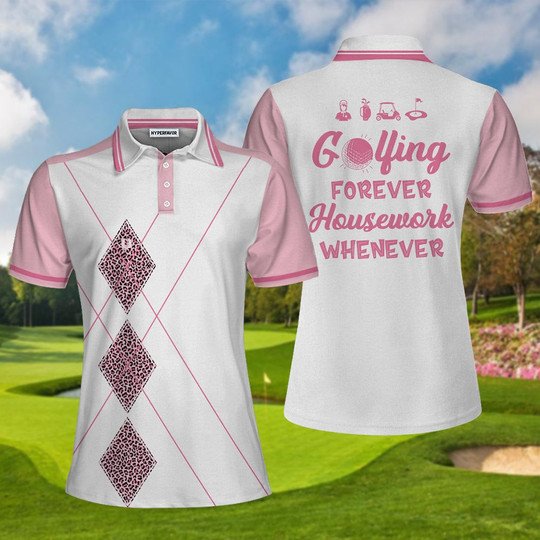 Joycorners Golfing Forever Housework Whenever Leopard Argyle Style Women Polo Shirt