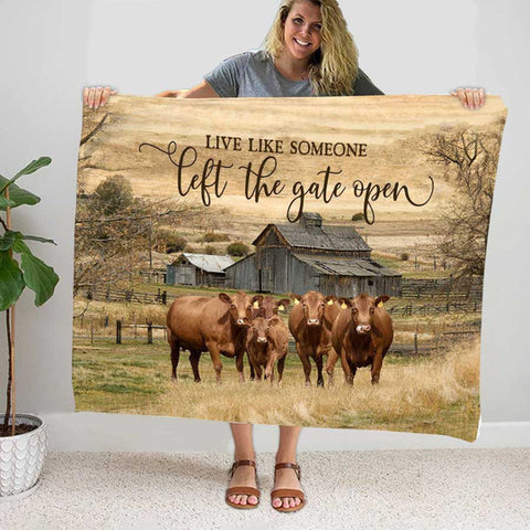 Joycorners Red Angus Live Like Someone Left The Gate Open Blanket