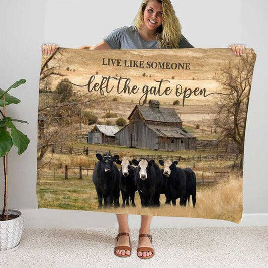 Joycorners Black Angus Live Like Someone Left The Gate Open Blanket