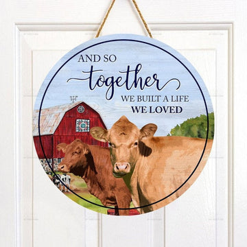 Joycorners Red Angus Cattle Lovers And So Together Round Wooden Sign