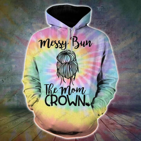 Joycorners Rainbow Messy Bun The Mom Crown 3D All Over Printed Shirts