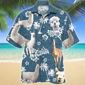 Joycorners LLAMA Blue Tribal All Over Printed 3D Hawaiian Shirt