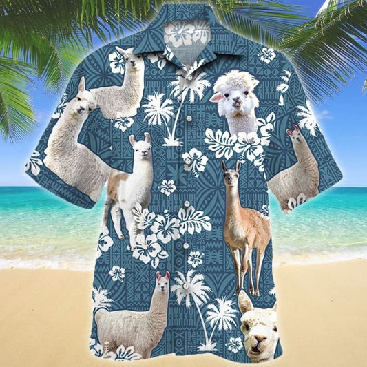 Joycorners LLAMA Blue Tribal All Over Printed 3D Hawaiian Shirt