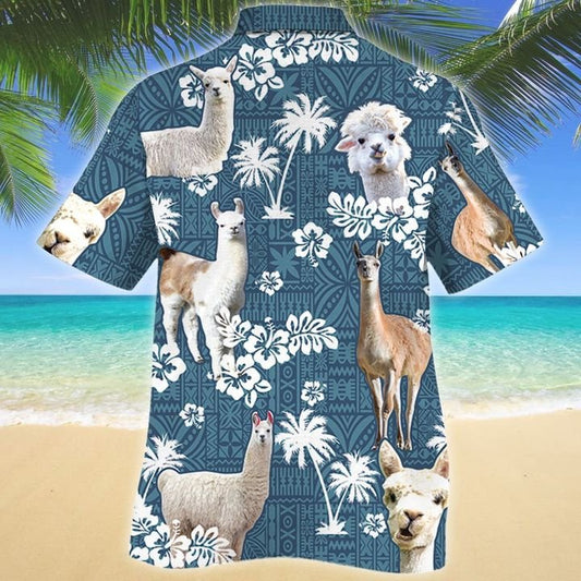 Joycorners LLAMA Blue Tribal All Over Printed 3D Hawaiian Shirt