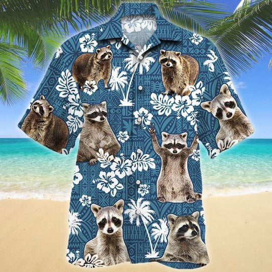 Joycorners RACCOON Blue Tribal All Over Printed 3D Hawaiian Shirt