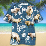 Joycorners CHAROLAIS Cattle Blue Tribal All Over Printed 3D Hawaiian Shirt