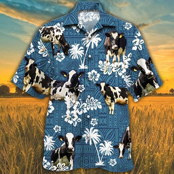 Joycorners HOLSTEIN FRIESIAN Cattle Blue Tribal All Over Printed 3D Hawaiian Shirt