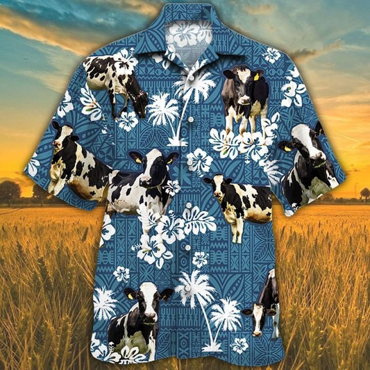 Joycorners HOLSTEIN FRIESIAN Cattle Blue Tribal All Over Printed 3D Hawaiian Shirt