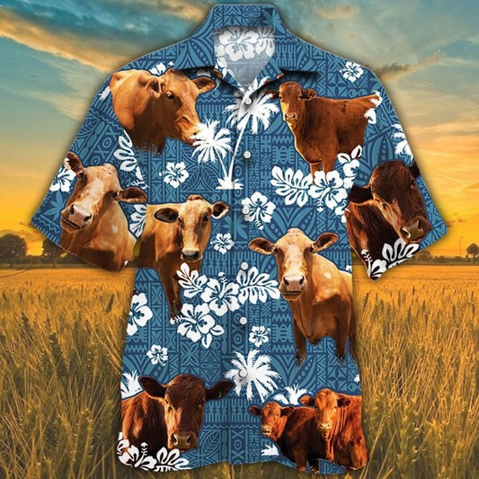 Joycorners BEEFMASTER Cattle Blue Tribal All Over Printed 3D Hawaiian Shirt