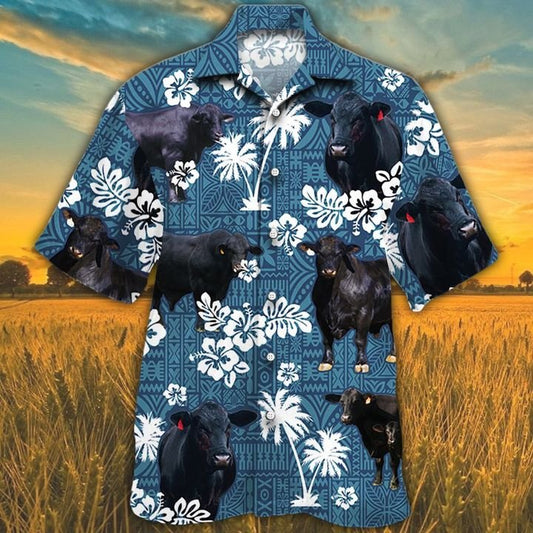 Joycorners BRANGUS Cattle Blue Tribal All Over Printed 3D Hawaiian Shirt