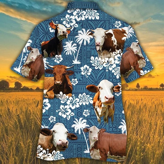 Joycorners SIMMENTAL Cattle Blue Tribal All Over Printed 3D Hawaiian Shirt