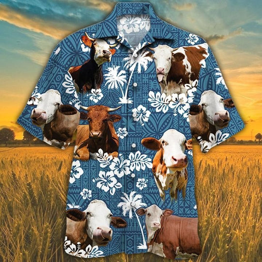 Joycorners SIMMENTAL Cattle Blue Tribal All Over Printed 3D Hawaiian Shirt