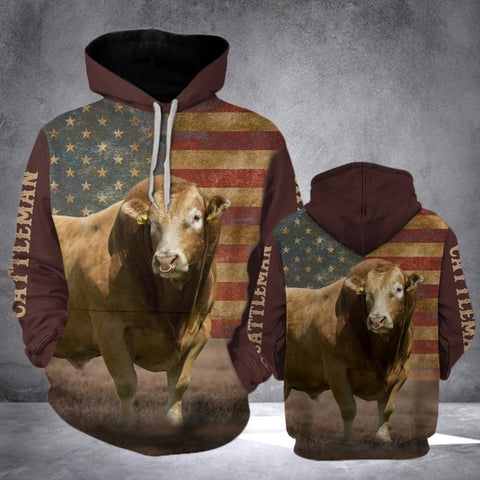 Joycorners LIMOUSIN CATTLE FLAG All Over Printed 3D Hoodie