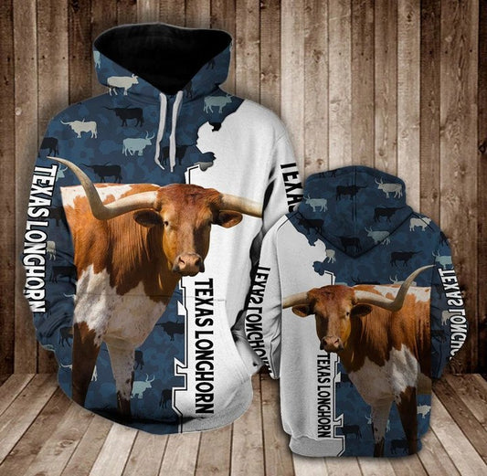 Joycorners TEXAS LONGHORN HALF CAMO All Over Printed 3D Hoodie