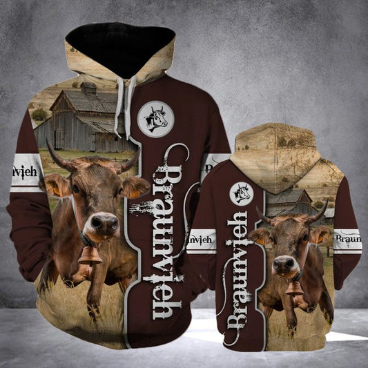 Joycorners BRAUNVIEH CATTLE All Over Printed 3D Hoodie