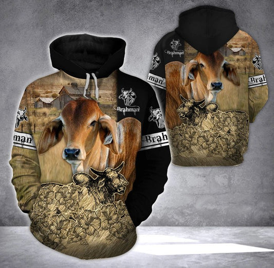 Joycorners BROWN BRAHMAN CATTLE All Over Printed 3D Hoodie