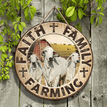 Joycorners Brahman Cattle Lovers Faith Family Farming Round Wooden Sign