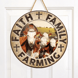 Joycorners Hereford Cattle Lovers Faith Family Farming Round Wooden Sign