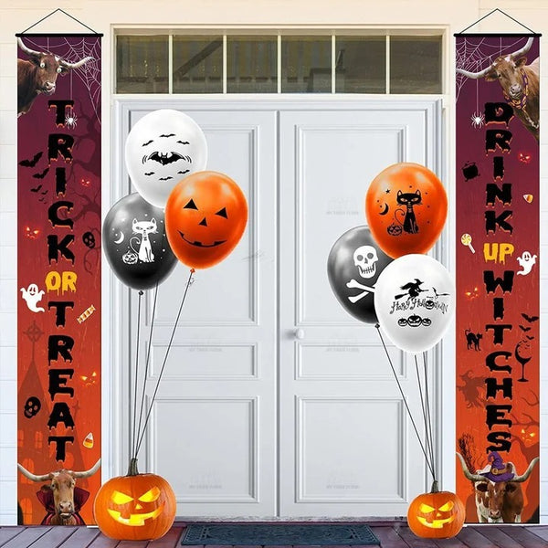 Joycorners TX Longhorn Cattle Lovers Trick Or Treat Drink Up Witches Porch Banner