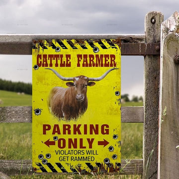 Joycorners TX Longhorn Farmer Parking Only Violators Will Get Plucked All Printed 3D Metal Sign