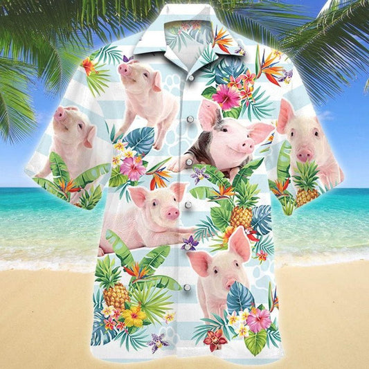 Joycorners PIG Hawaiian Theme Pineapple Tropical Flower All Printed 3D Hawaiian Shirt
