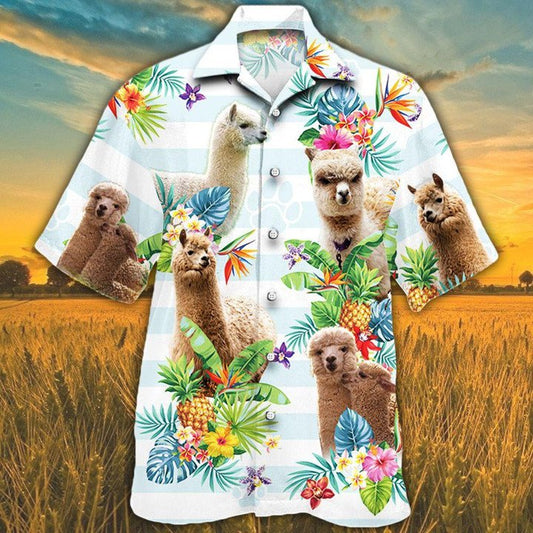 Joycorners ALPACA Hawaiian Theme Pineapple Tropical Flower All Printed 3D Hawaiian Shirt