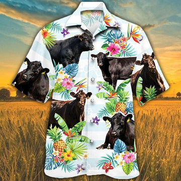 Joycorners BLACK ANGUS Hawaiian Theme Pineapple Tropical Flower All Printed 3D Hawaiian Shirt