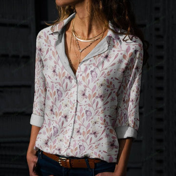 Joycorners Pink Butterflies And Flower Casual Shirt