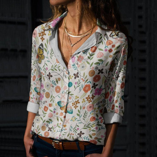 Joycorners Butterflies And Flower Pattern Casual Shirt