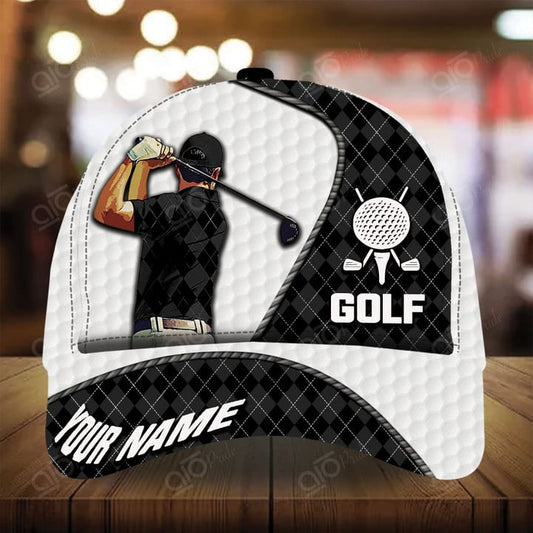 Joycorners Cool Golfing Customized Name Multicolor Leather Pattern 3D Cap