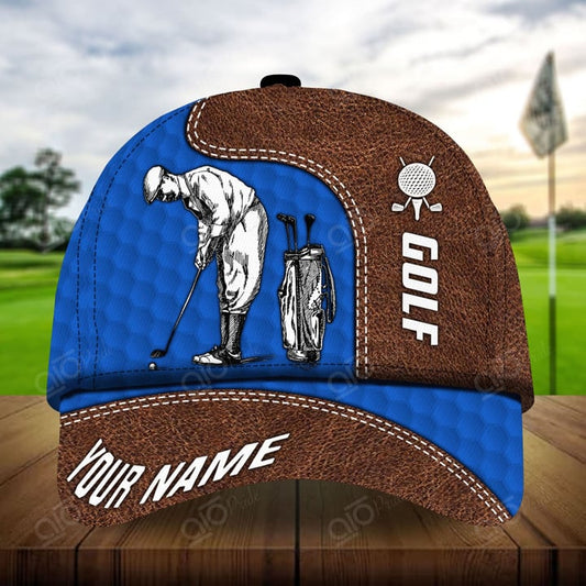 Joycorners Golf Lovers Customized Name Multicolor Leather Pattern 3D Cap