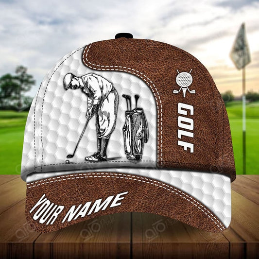 Joycorners Golf Lovers Customized Name Multicolor Leather Pattern 3D Cap