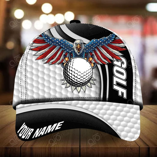 Joycorners Eagle And Golf Customized Name Multicolor Leather Pattern 3D Cap