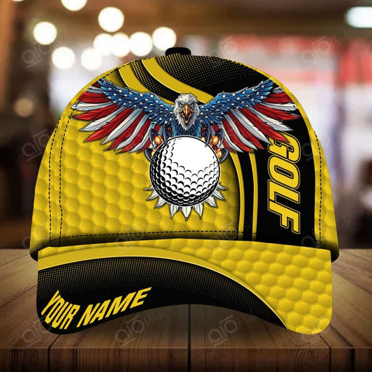 Joycorners Eagle And Golf Customized Name Multicolor Leather Pattern 3D Cap