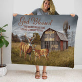 Joycorners Personalized God Blessed The Broken Road Deer Farmhouse Blanket