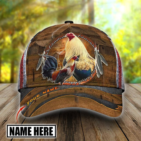 PREMIUM ROOSTER WOOD PATTERN FOR ROOSTER LOVERS PERSONALIZED CAP