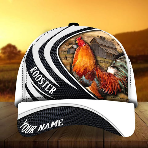THE COOLEST ROOSTER FOR ROOSTER LOVERS WHITE PERSONALIZED 3D CAP