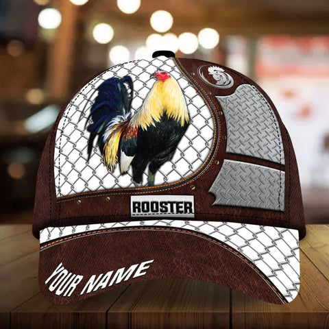 PREMIUM METAL ROOSTER WHITE 3D CAP MULTICOLOR PERSONALIZED FOR ROOSTER LOVER
